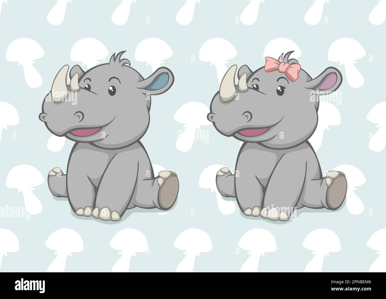 Cartoon Baby Rhinoceros Boy And Girl Stock Vektor