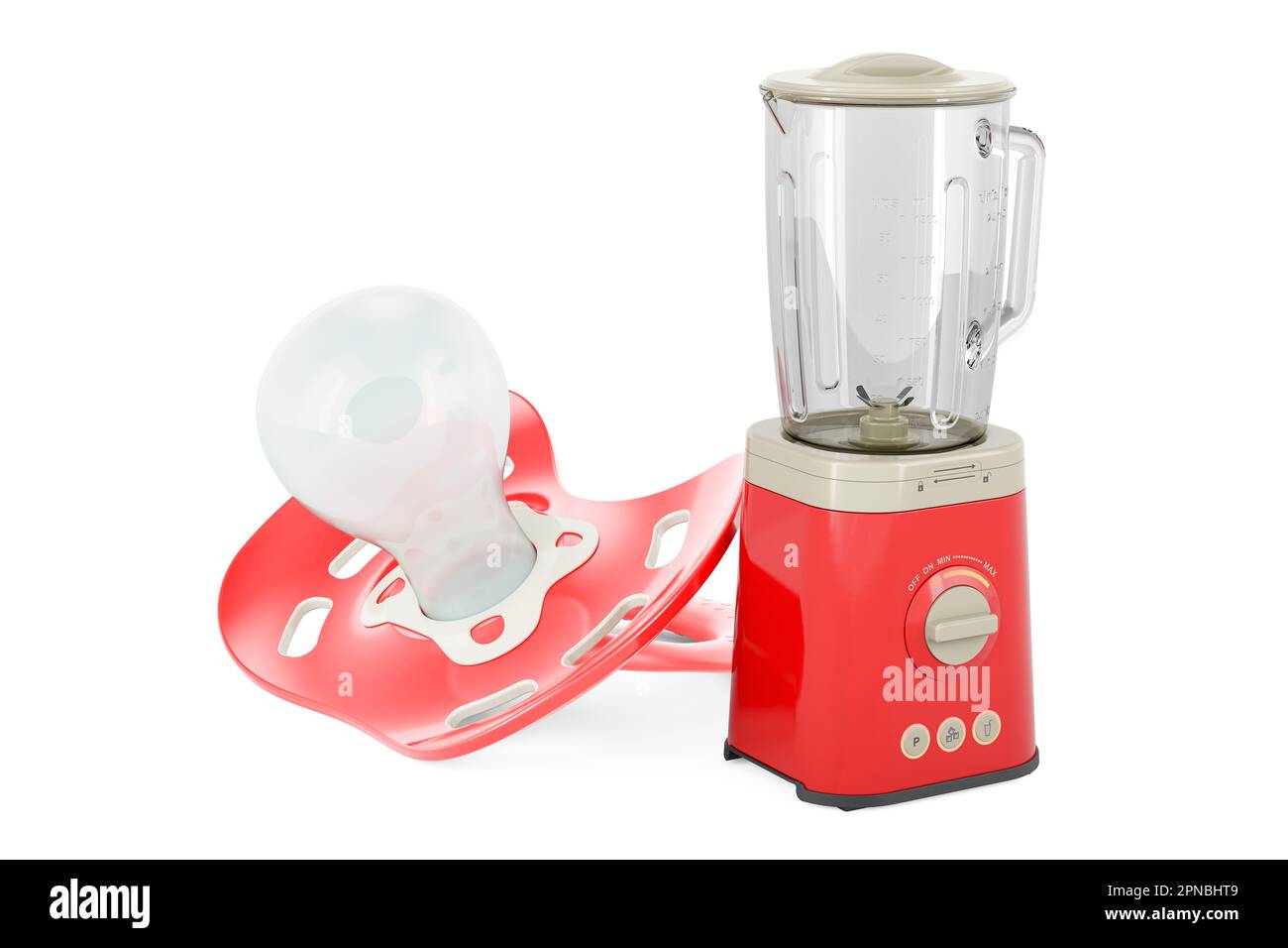 Babysauger mit elektrischem Mixer. 3D-Rendering auf weißem Hintergrund isoliert Stockfoto