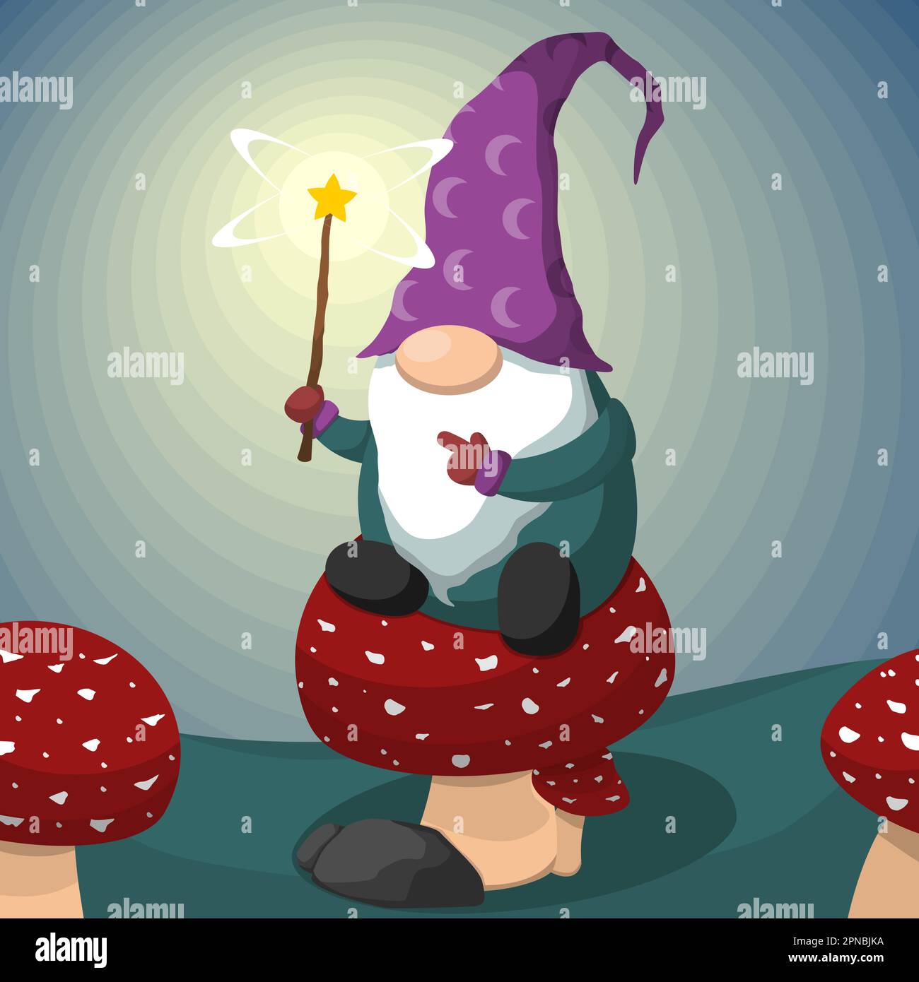 Süßer Cartoon-Gnome Auf Pilz Stock Vektor