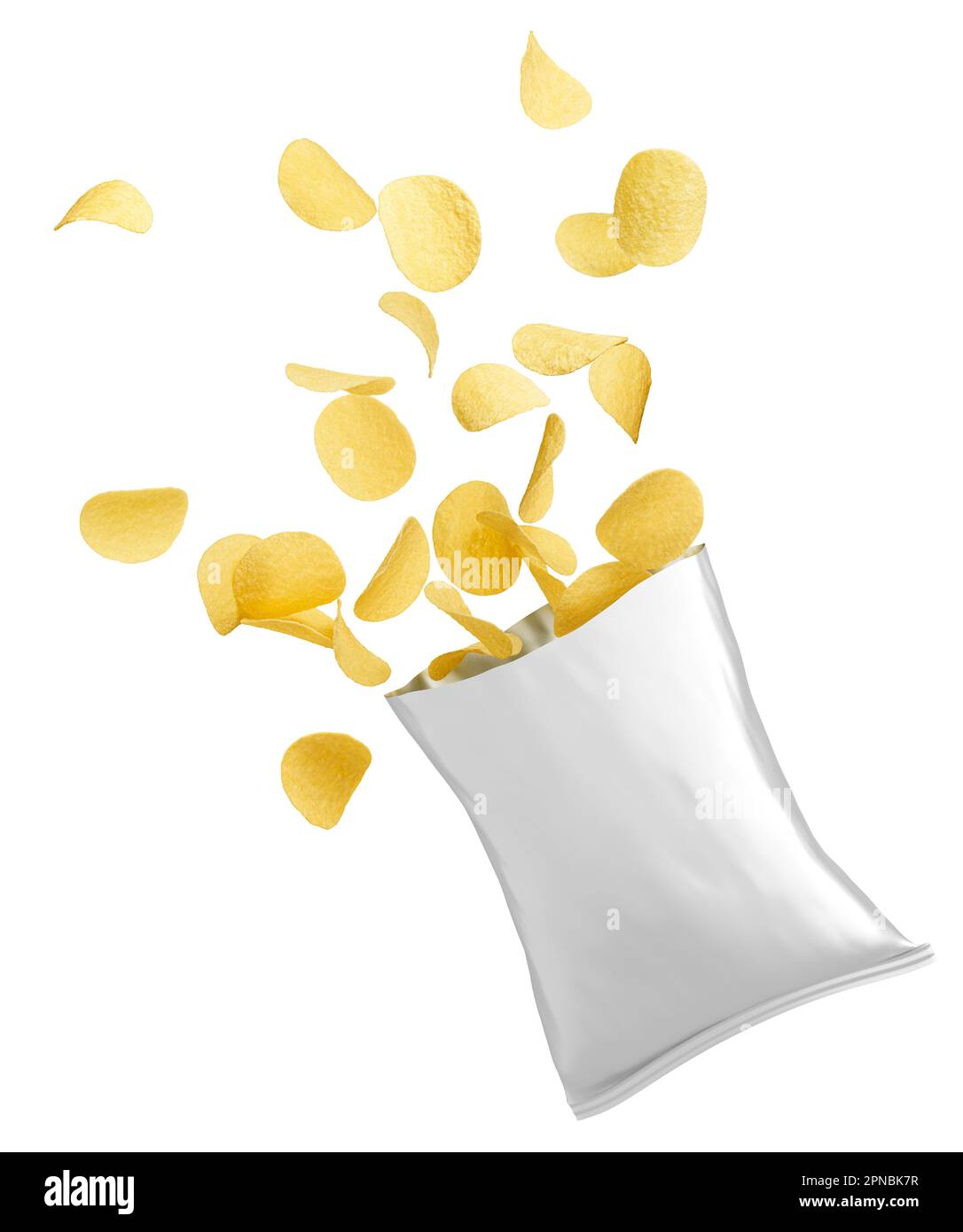Eine Packung Kartoffelchips, isoliert auf Weiß Stockfoto