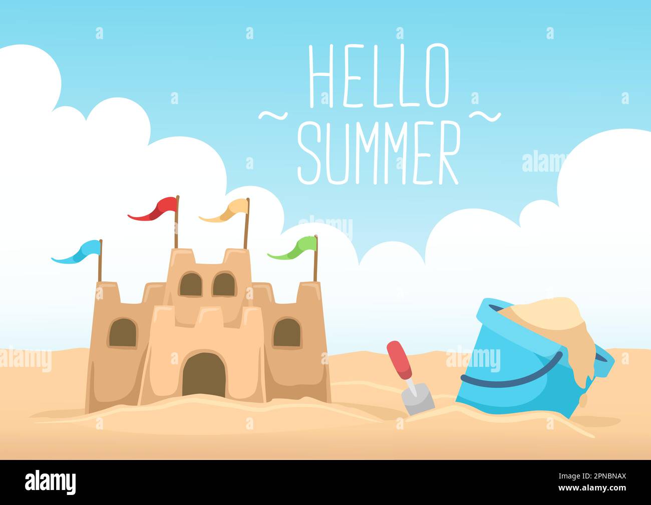 hallo Sommersandschloss und heller Himmel Stock Vektor
