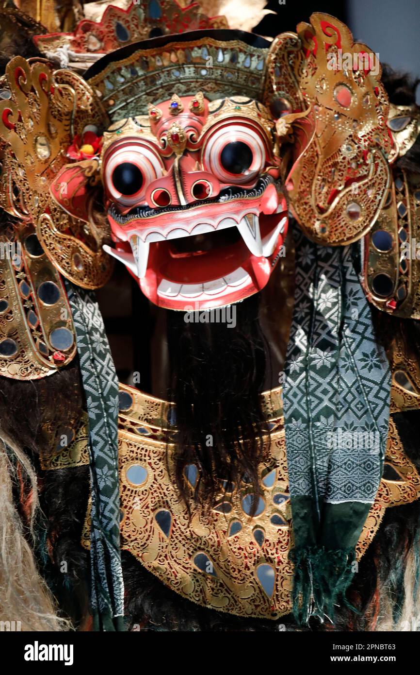 Museum Für Asiatische Zivilisationen. Barong-Maske und -Kostüm. Bali, Denpasar 1960. Singapur. Stockfoto