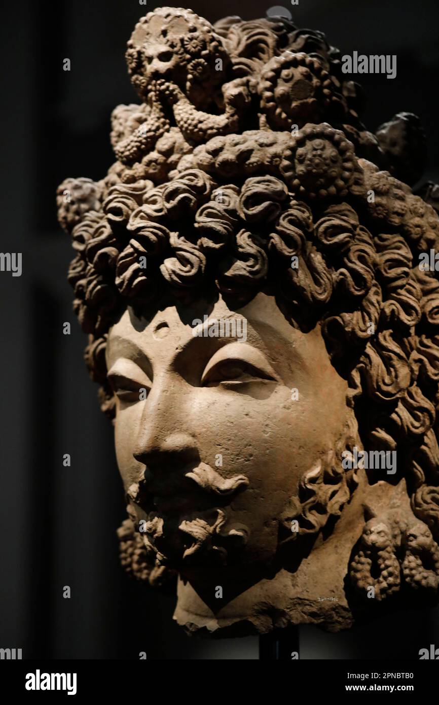 Museum Für Asiatische Zivilisationen. Kopf einer Bodhisattva. Grandhara; 4. Jahrhundert. Terrakotta. Singapur. Stockfoto