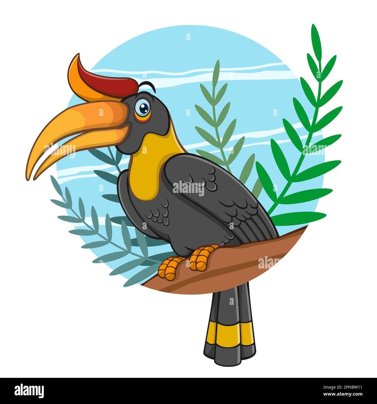 Cartoon Hornbill Bird Mit Hintergrund Stock Vektor