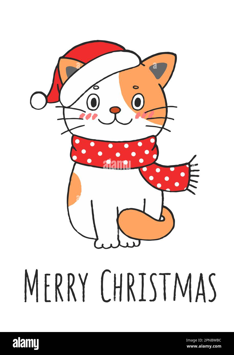 Süße, Handgezeichnete Weihnachts-Kätzchen-Katze Stock Vektor