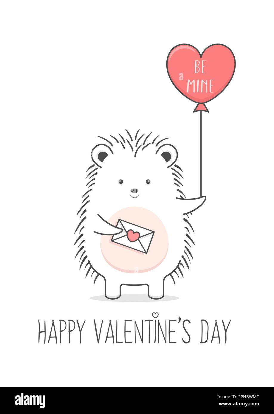 Süßer Igel Mit Liebesbrief Und Ballon Valentinstag Stock Vektor