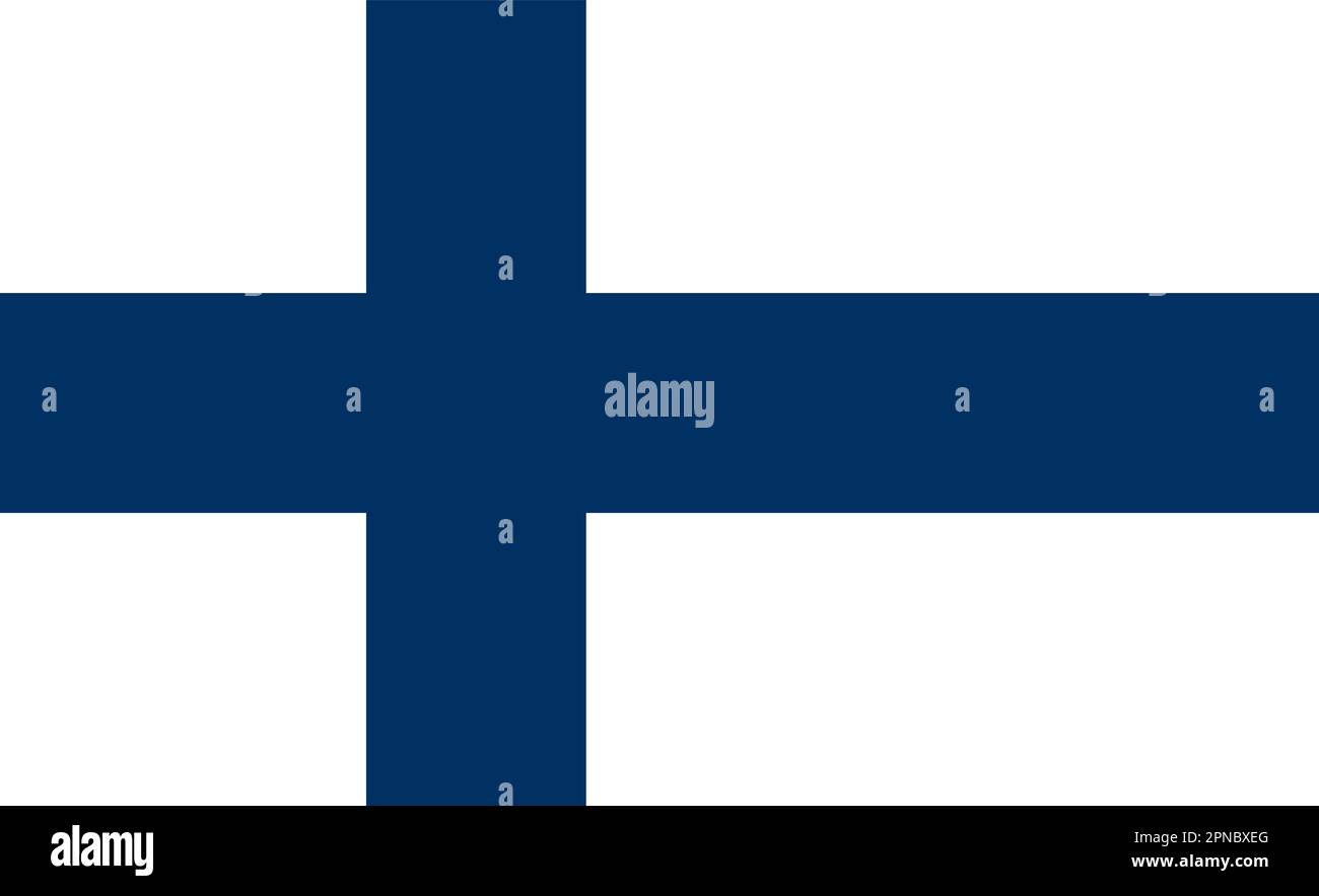 Horizontales Flaggenbanner für das nationale Finnland. Blaues Kreuz auf weißem Hintergrund. Tourismus, Reisen, Urlaub, Landpatriotisches Symbol. Unabhängigkeitstag Stock Vektor