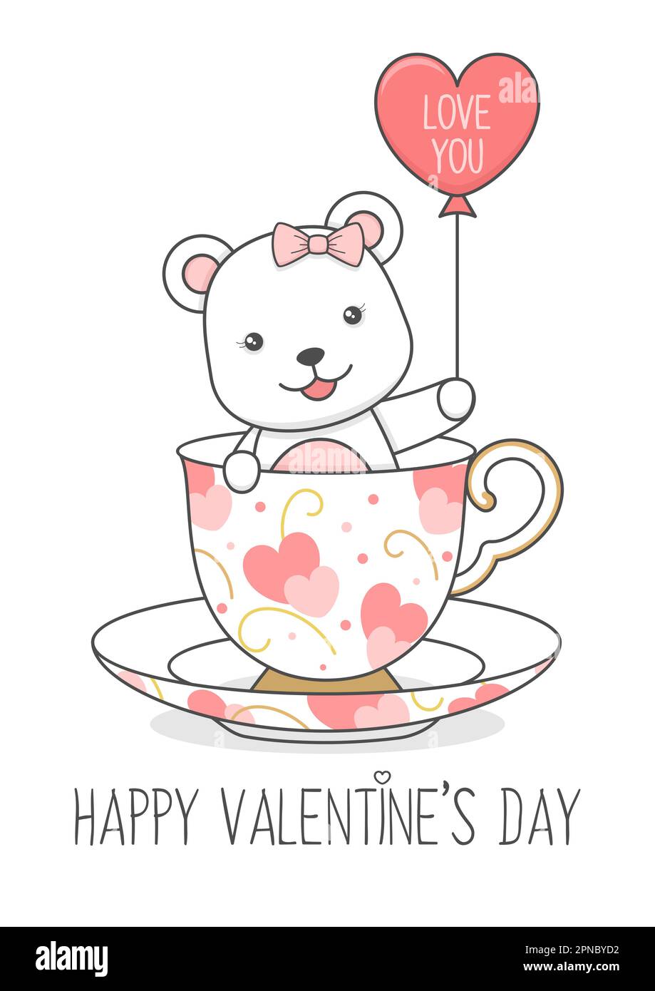 Süßer Igel in Einem Becher mit Ballon am Valentinstag Stock Vektor