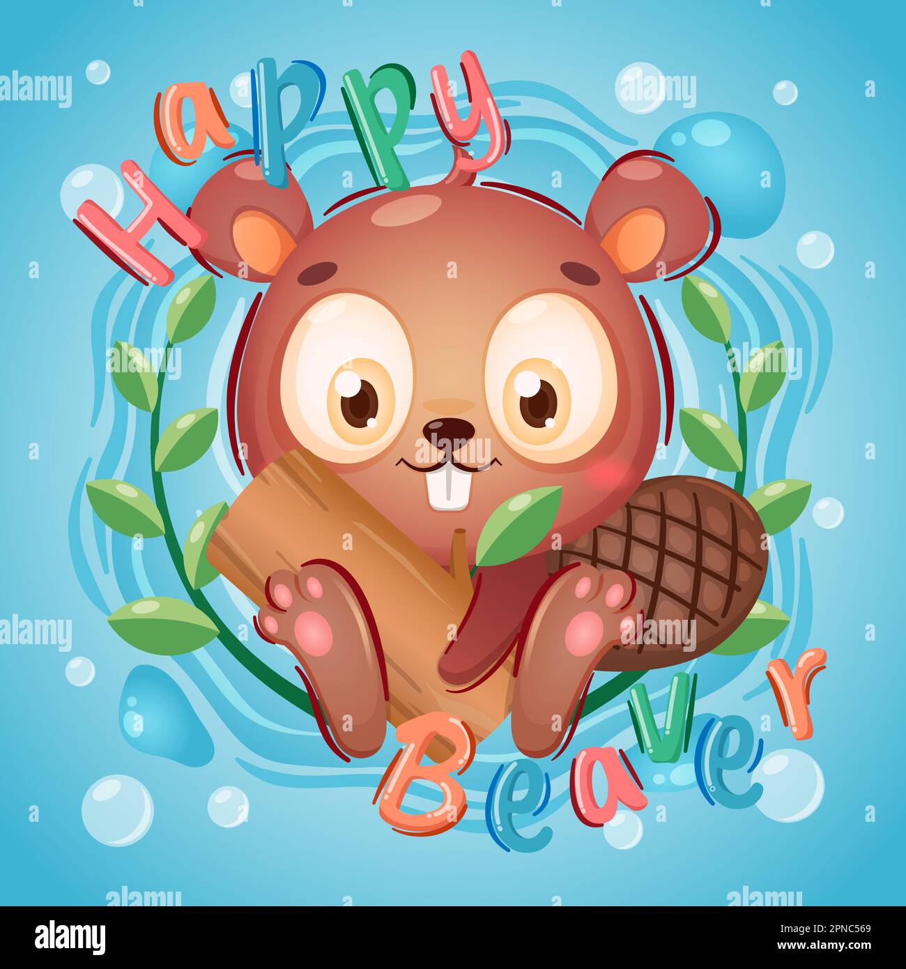 Süße Happy Beaver Cartoon-Figur Stock Vektor