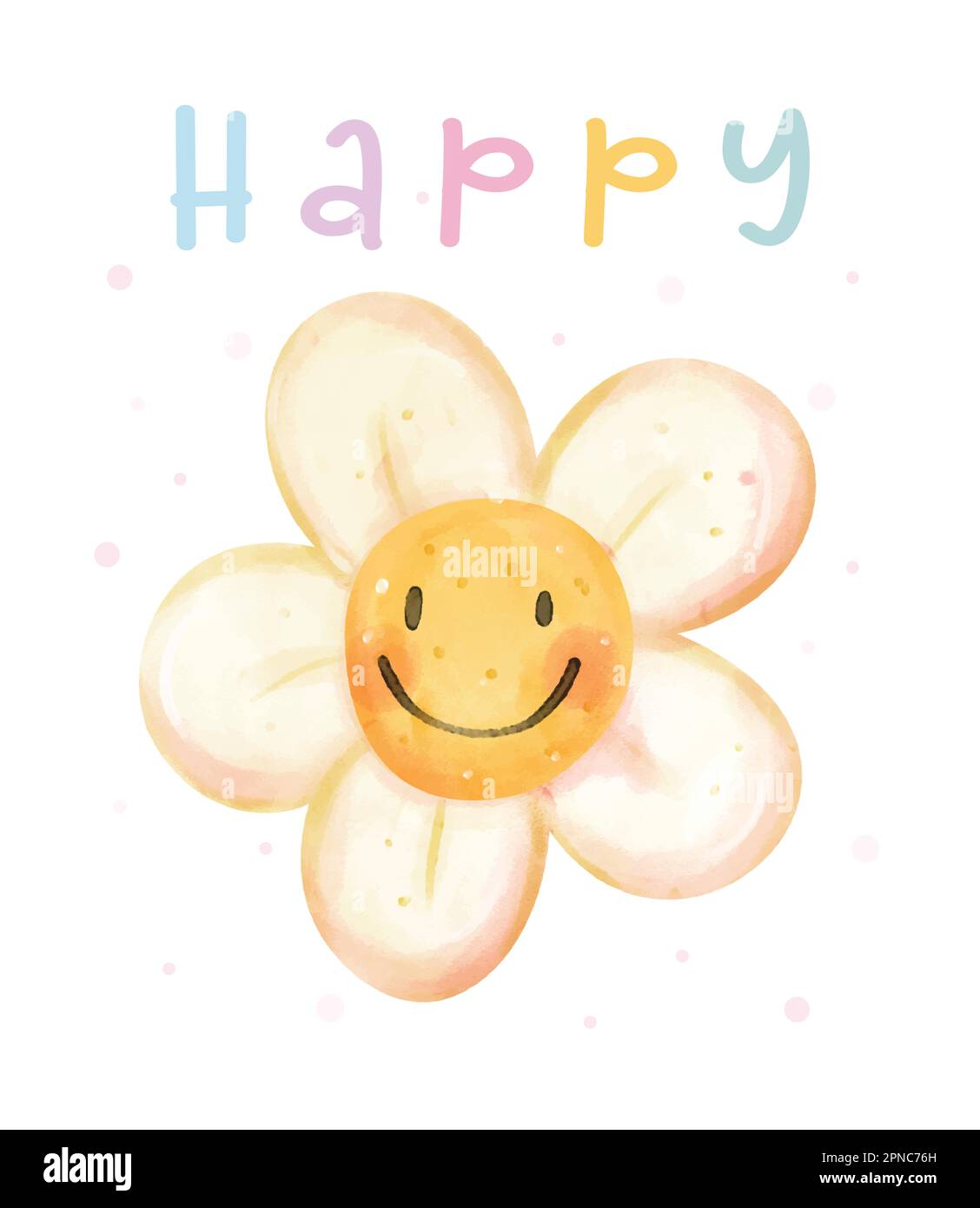 Süßes fröhliches fröhliches Smiley Gänseblümchen Aquarell Handgemälde für eine Grußkarten-Idee. Stock Vektor