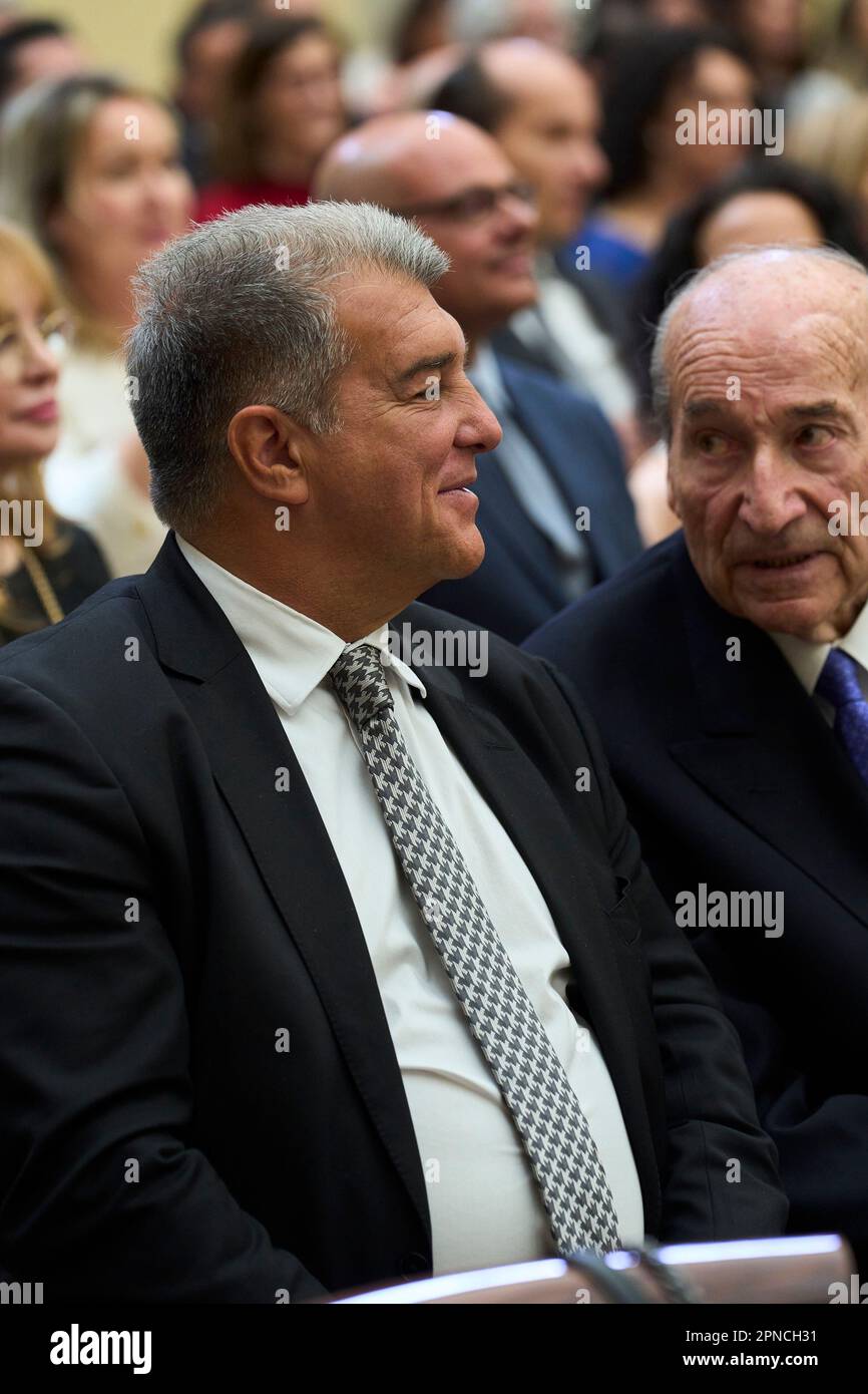 Madrid, Spanien. , . Joan Laporta nimmt am 18. April 2023 in Madrid, Spanien, an den National Sports Awards 2021 im Königspalast El Pardo Teil. Kredit: MPG/Alamy Live News Stockfoto