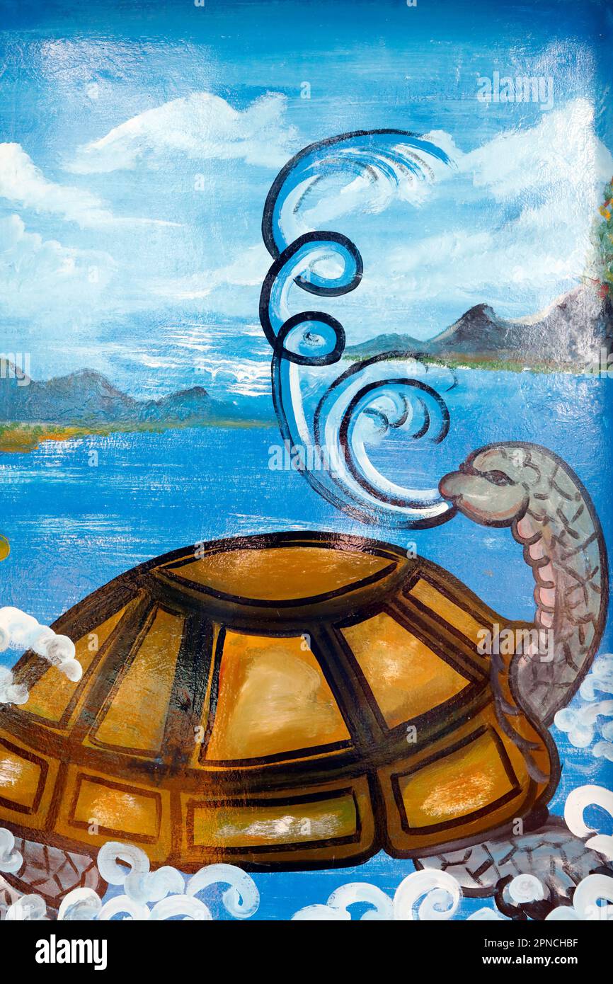 Rong Thanh Tempel. Die Turtleis ist ein Symbol für langes Leben, Gesundheit und Medizin. Malerei. Tan Chau. Vietnam. Stockfoto