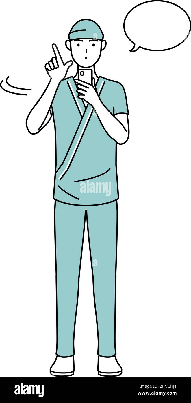 Aufgenommener Patient im Krankenhauskleid Bedienung eines Smartphones, Vector Illustration Stock Vektor