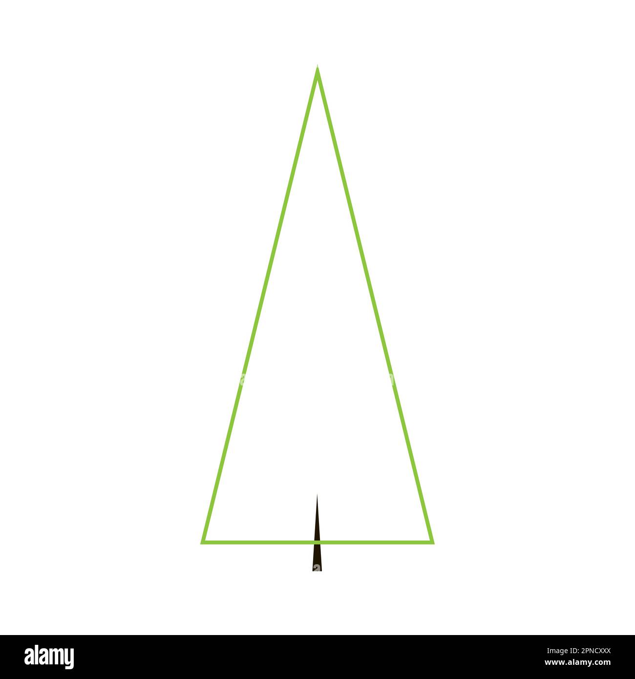 Das lakonische einfache Emblem der Nadelkultur. Die pyramidenförmige dreieckige grüne Krone. Kurzer schwarzer Baumstamm. Stilisierter immergrüner Nadelbaum. Fichte, Tanne Stock Vektor