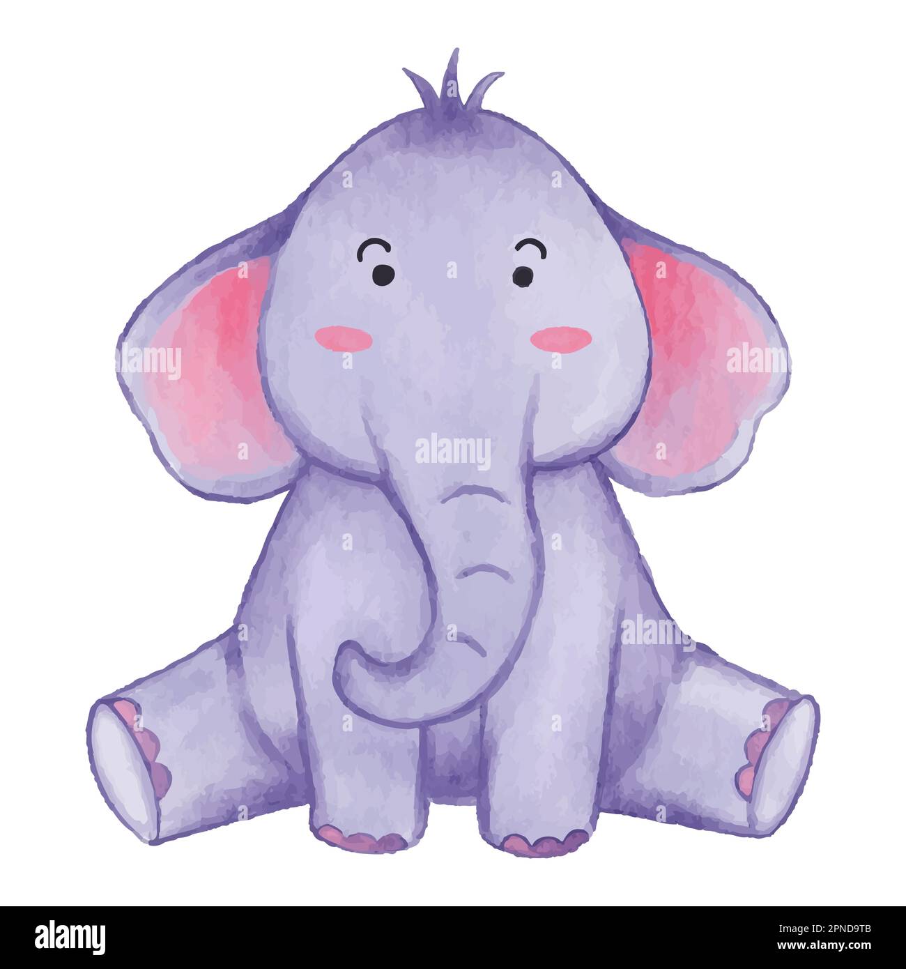 Elefant. Aquarelle Farbgestaltung. Niedlicher Tierkarikaturencharakter. Sitzposition. Vector . Stock Vektor