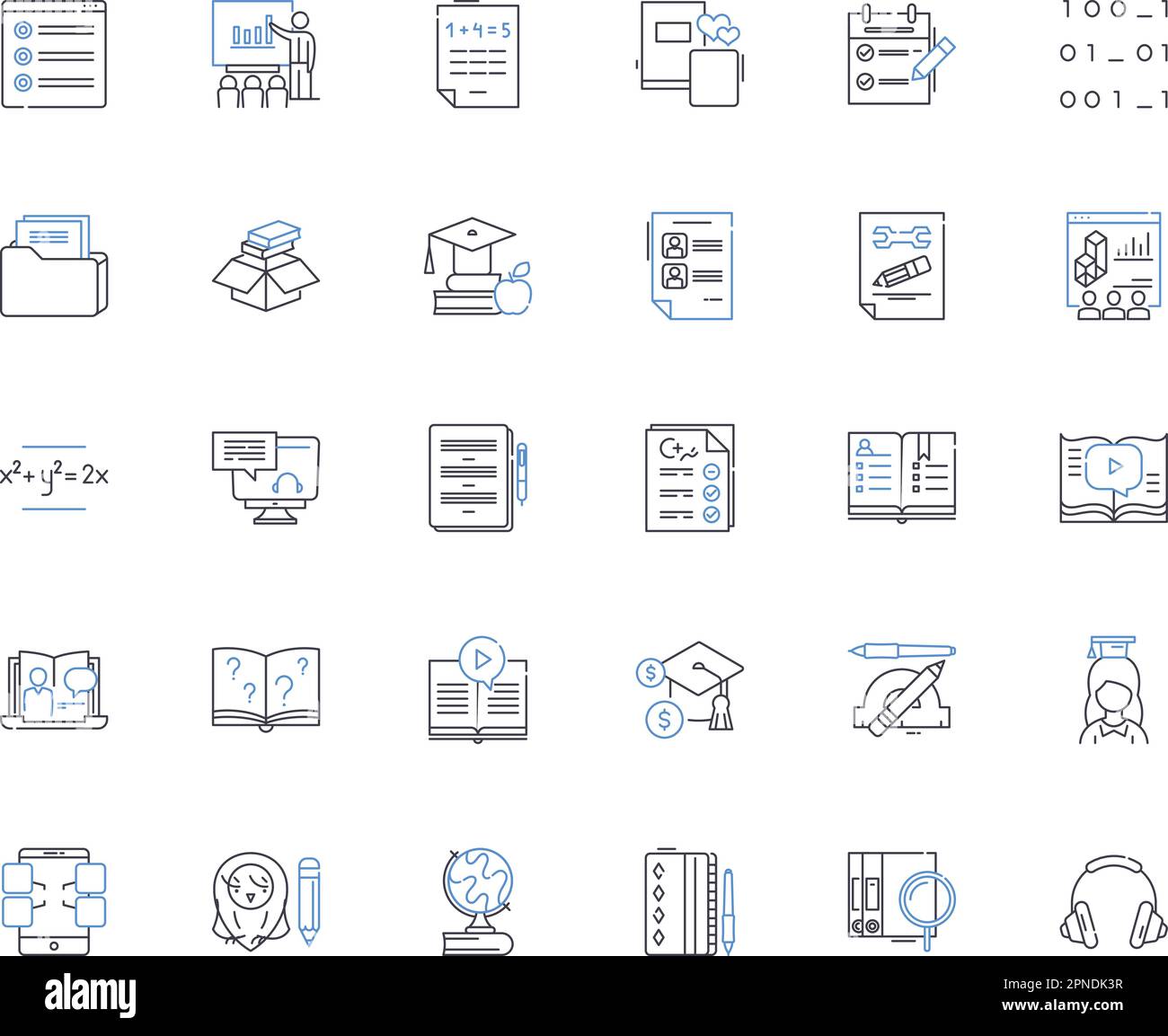 Sammlung der Liniensymbole für die Untersuchung wird gelesen. Verständnis, Analytisch, Interpretation, Vorstellungskraft, Kritisch, Lehrbuch, Analysevektor und linear Stock Vektor