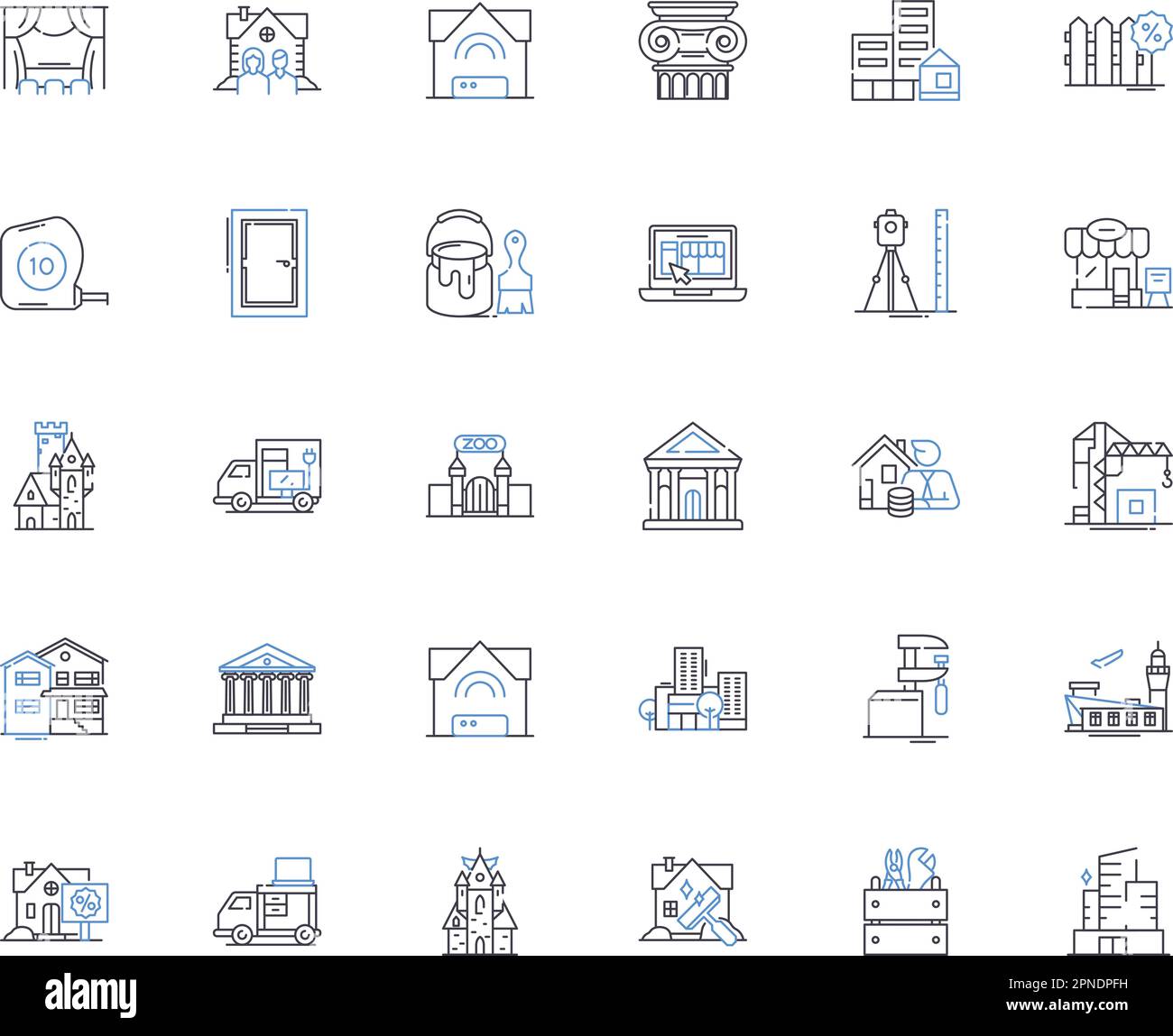 Sammlung von Liniensymbolen. Haus, Wohnung, Wohnraum, Unterkunft, Wohnsitz, Haus, flacher Vektor und lineare Darstellung. Wohnung, Villa, Palast Umriss Stock Vektor