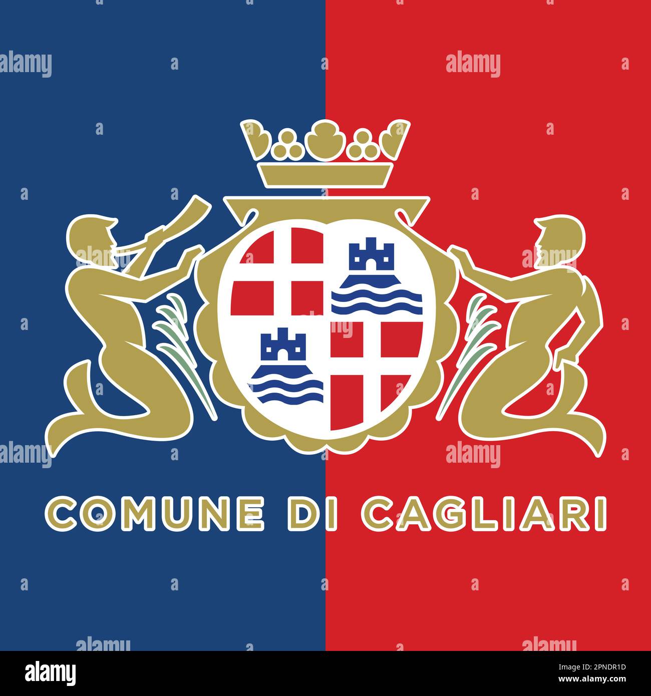 Stadt Cagliari Wappen auf den blauen und roten Farben der Flagge, Vektordarstellung Stock Vektor