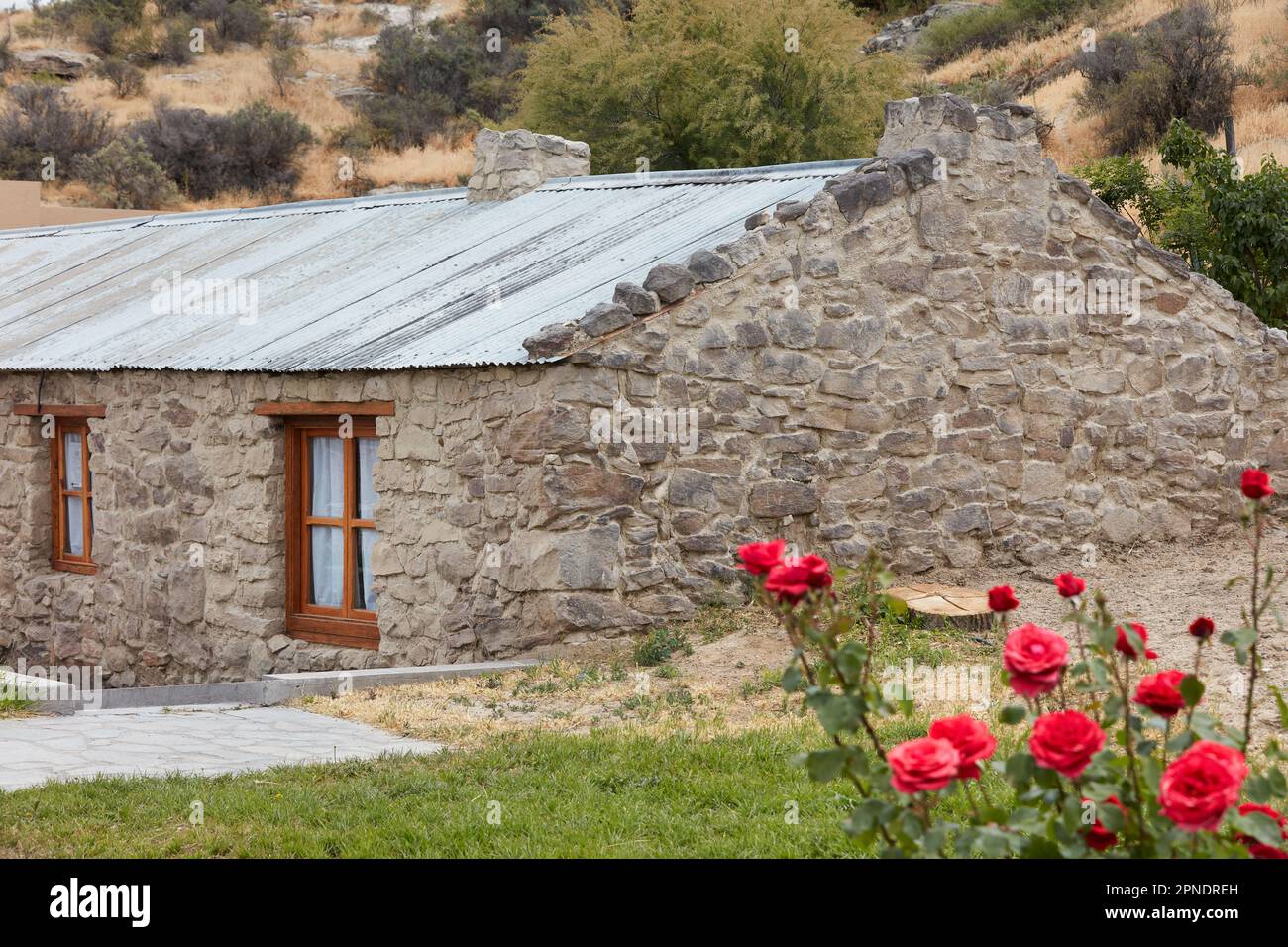 Ein Detail von Gaimans erstem Haus, Chubut, Patagonien, Argentinien. Stockfoto