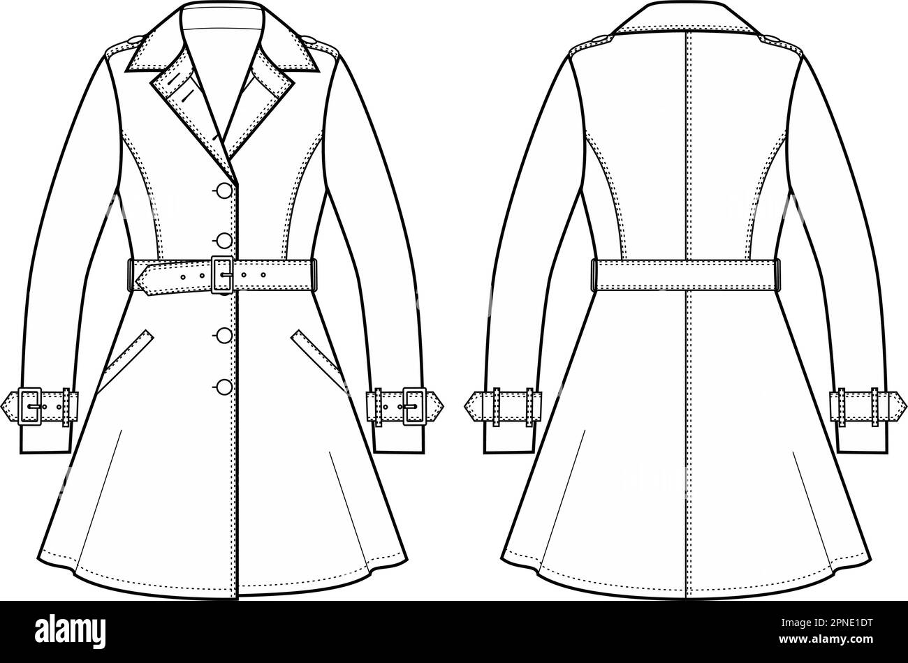 Trenchcoat für Damen. Mode-CAD. Stock Vektor