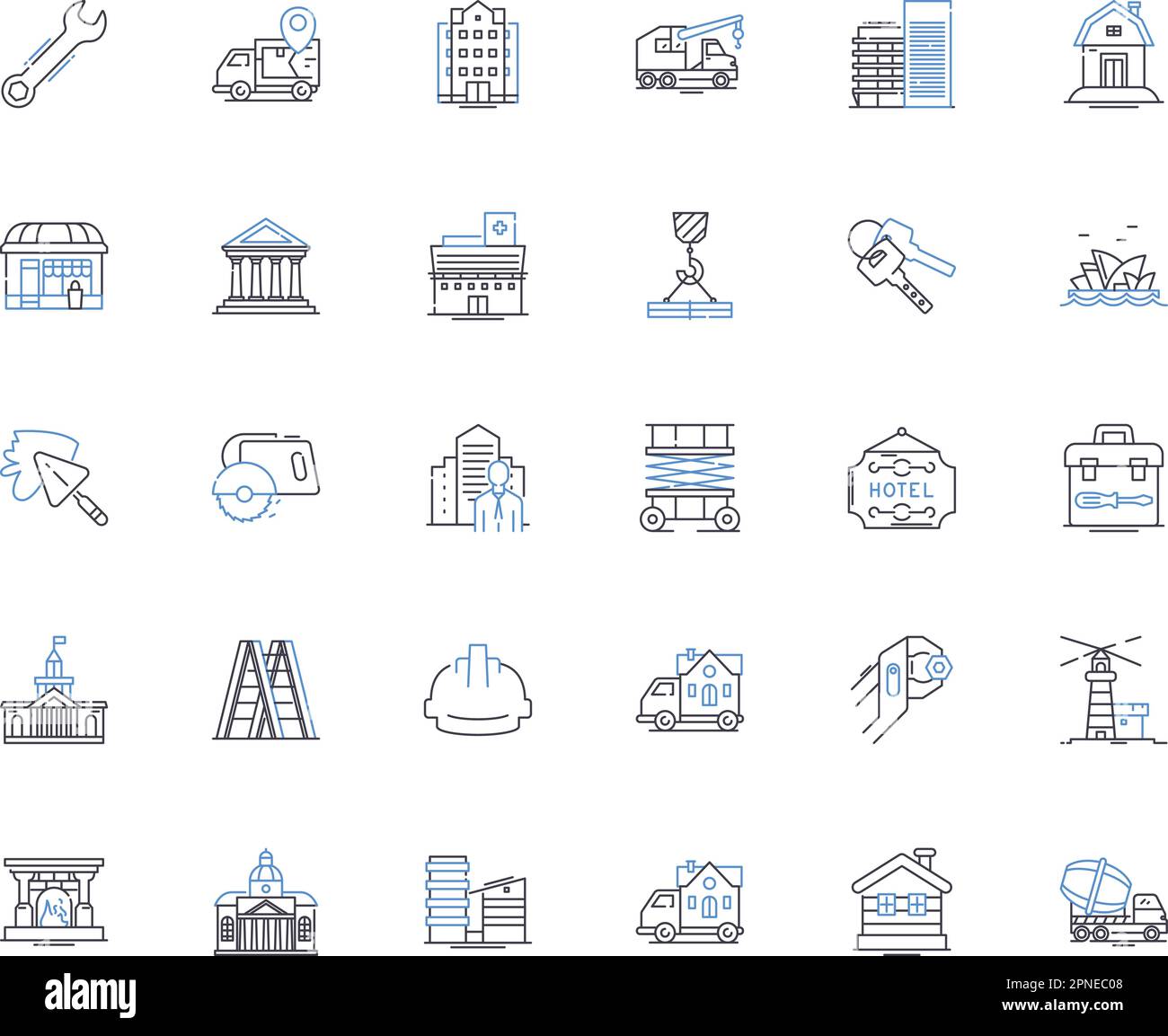 Symbolsammlung für strukturelle Zeichnungslinien. Konstruktion, Konstruktion, Bauplan, Detaillierung, Konstruktion, Layout, Planvektor und lineare Darstellung. Modell Stock Vektor
