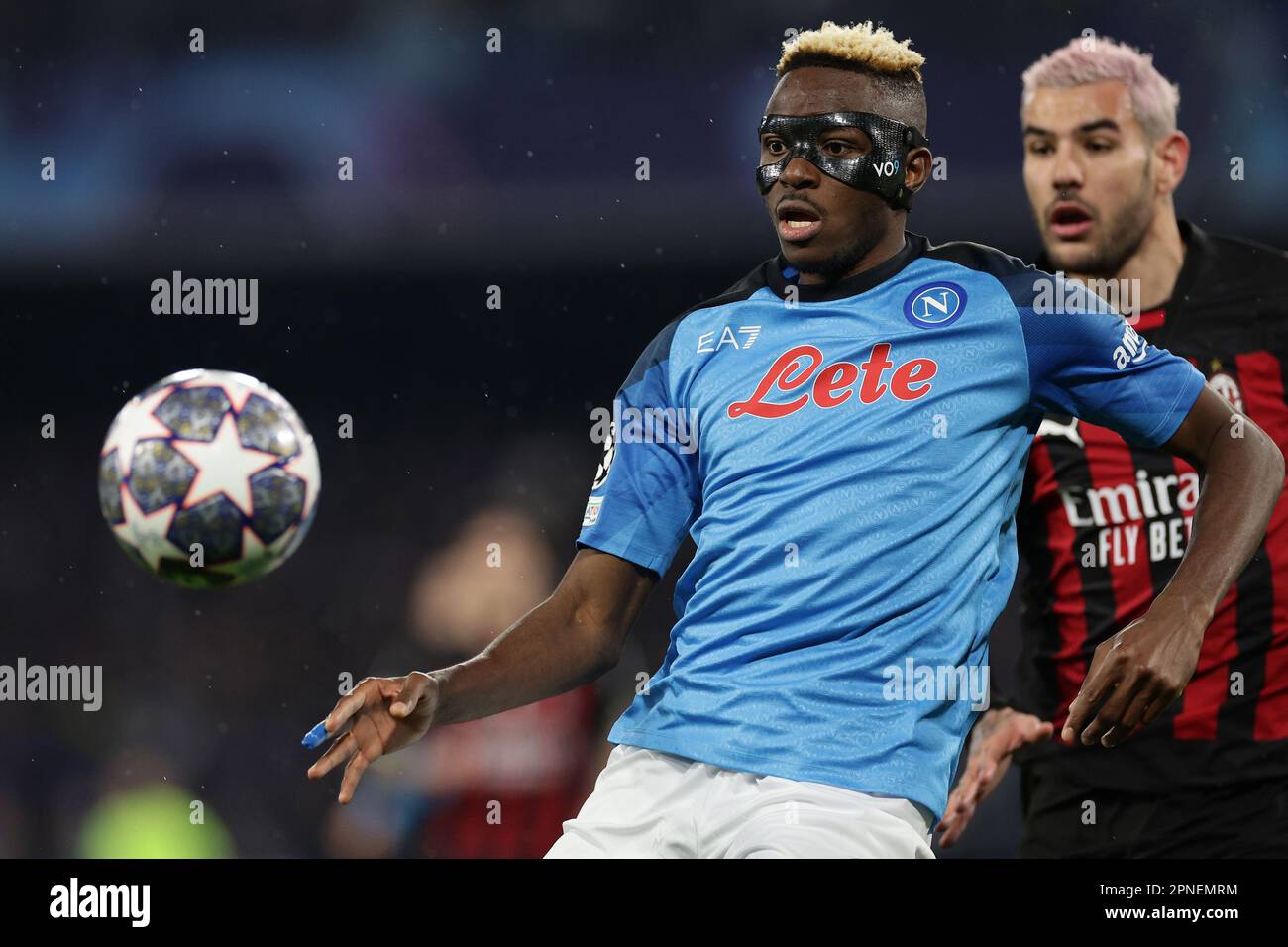Neapel, Italien. 18. April 2023. Victor Osimhen von SSC Napoli während des Fußballspiels der Champions League zwischen SSC Napoli und AC Milan im Stadion Diego Armando Maradona in Neapel (Italien), April 18. 2023. Kredit: Insidefoto di andrea staccioli/Alamy Live News Stockfoto