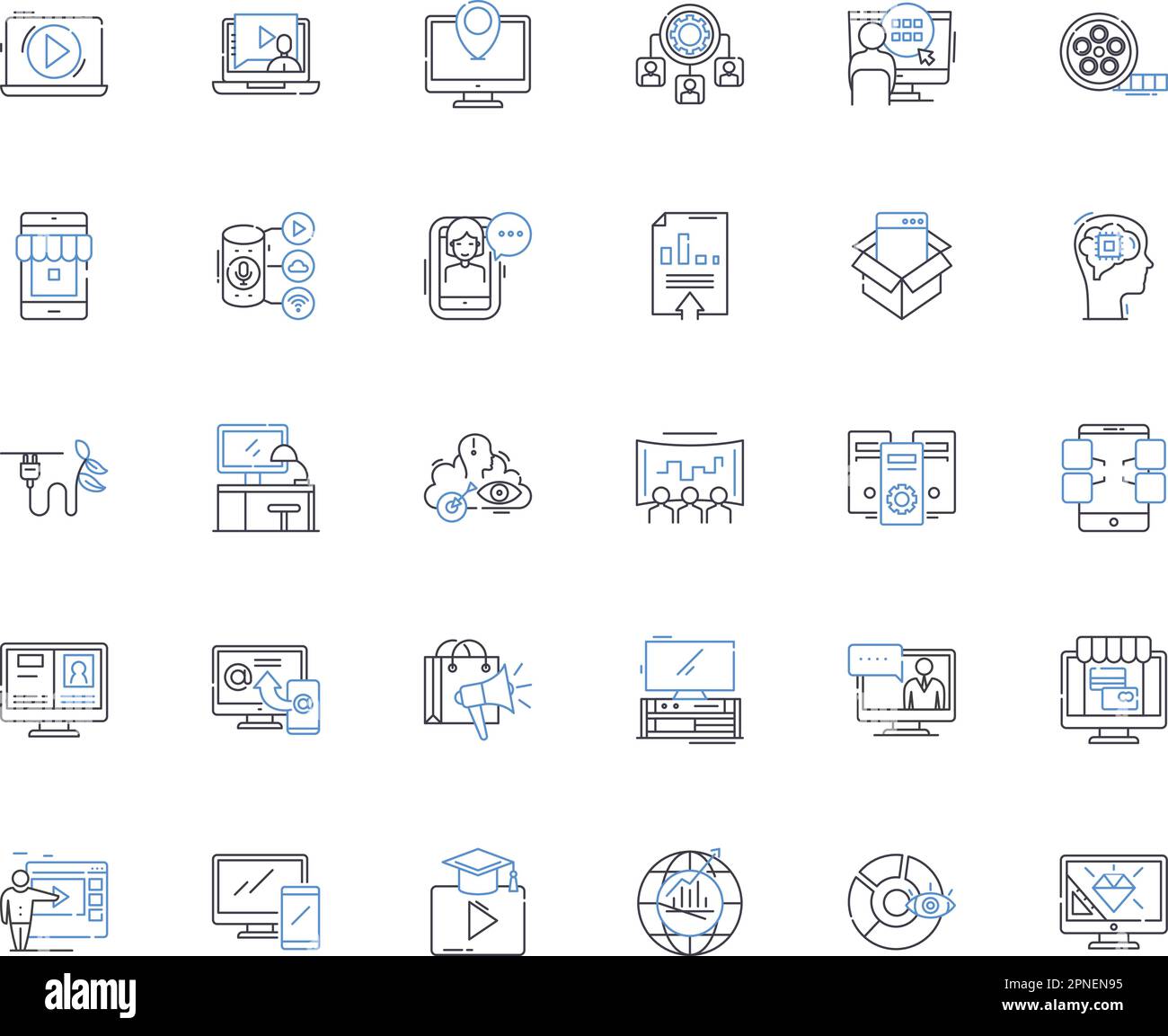 Kollektion der Leitungssymbole des Kommunikationskonglomerats. Medien, Rundfunk, Journalismus, Nerk, Konglomerat, Internet, Spectrum Vector und linear Stock Vektor
