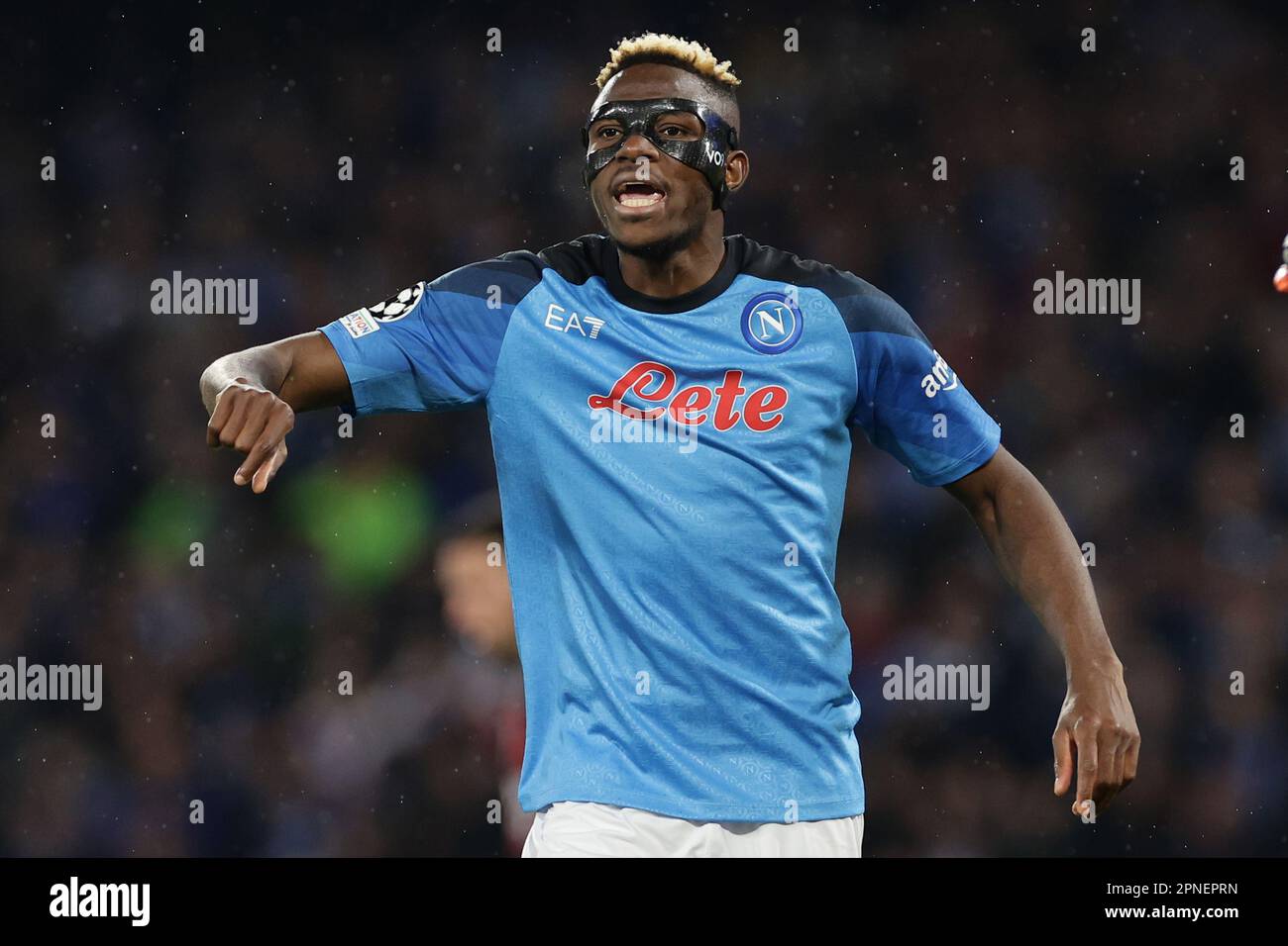 Neapel, Italien. 18. April 2023. Victor Osimhen von SSC Napoli während des Fußballspiels der Champions League zwischen SSC Napoli und AC Milan im Stadion Diego Armando Maradona in Neapel (Italien), April 18. 2023. Kredit: Insidefoto di andrea staccioli/Alamy Live News Stockfoto