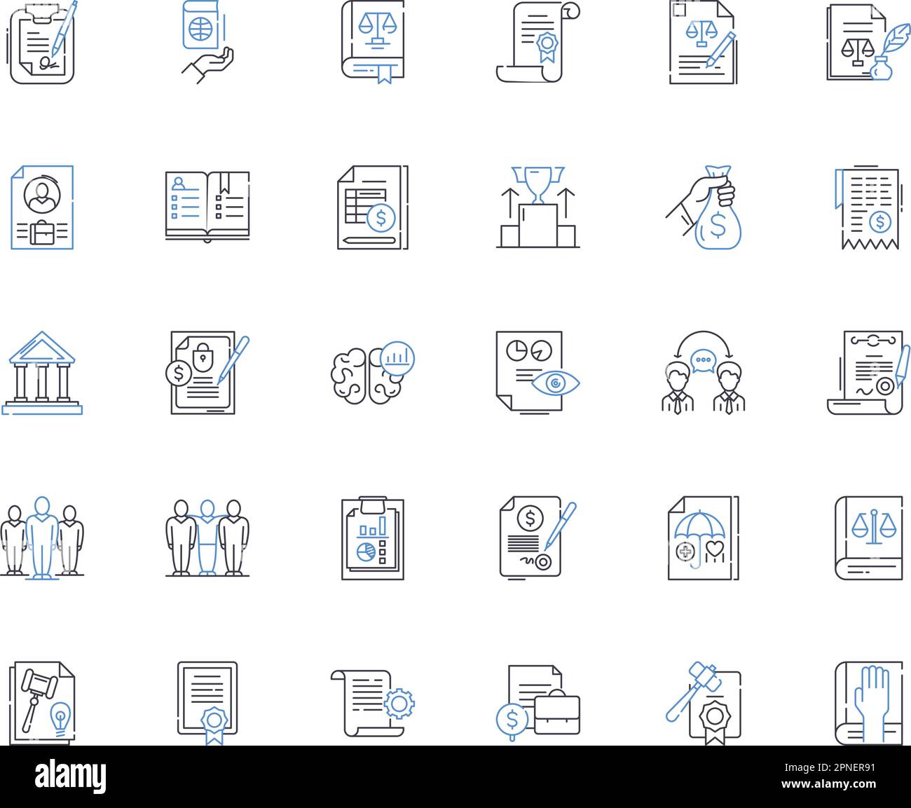 Symbolsammlung für Personalressourcen-Positionen. Rekrutierung, Schulung, Leistung, Bindung, Vielfalt, Vergütung, Einstellungsvektor und lineare Darstellung Stock Vektor