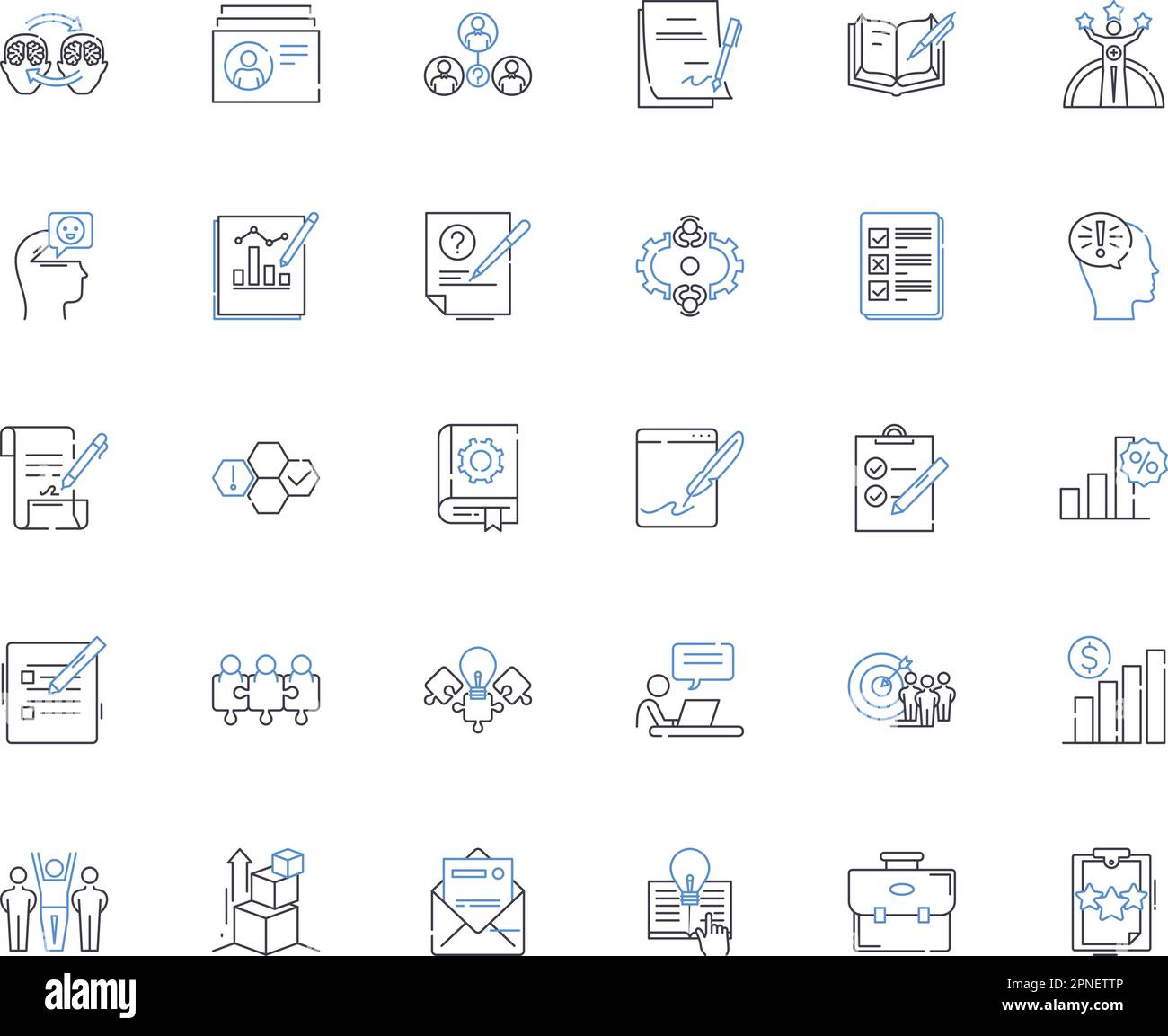 Symbolsammlung für Arbeits- und Arbeitspositionen. Tätigkeit, Schicht, Stunden, Gehalt, Lohn, Beschäftigung, Vertragsvektor und lineare Darstellung. Überstunden, Gewerkschaft, Karriere Stock Vektor