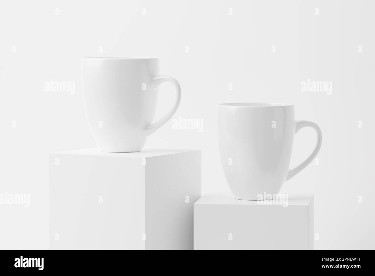 Keramikbecher für Kaffeetee Weiß Blank 3D-Rendering-Modell für Konstruktionspräsentation Stockfoto