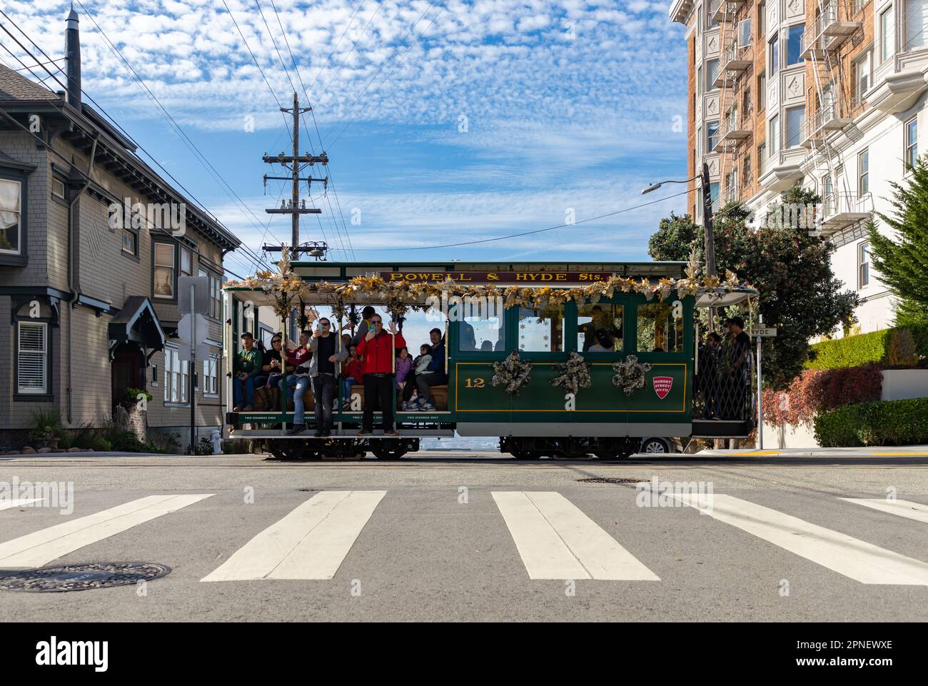 Ein Bild der berühmten Seilbahn San Francisco Powell und Hyde. Stockfoto
