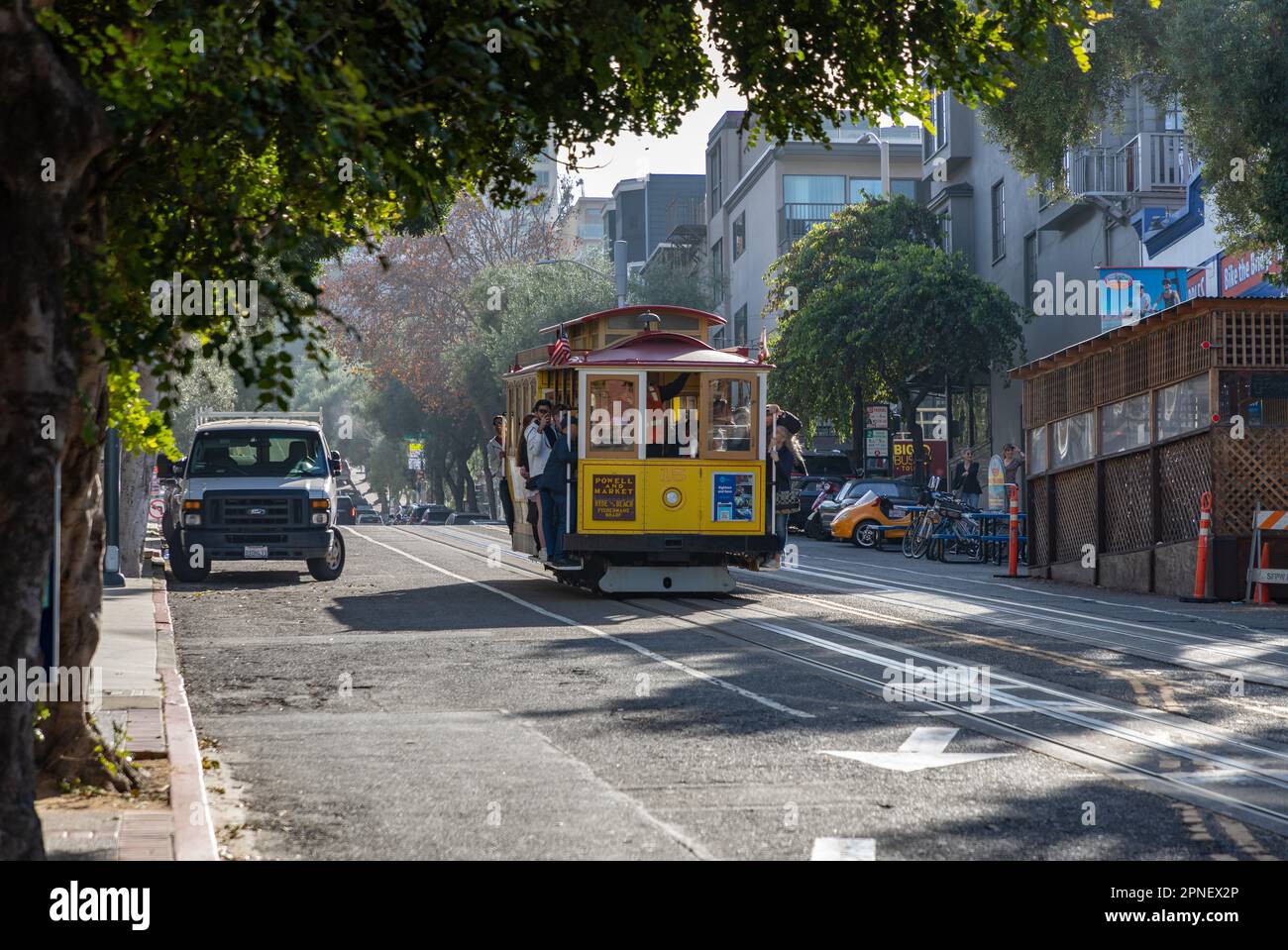 Ein Bild der berühmten Seilbahn San Francisco Powell und Hyde. Stockfoto