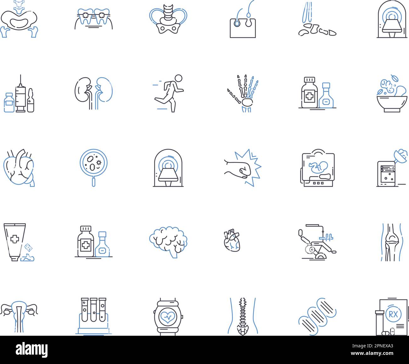 Zeilensymbole für Augenuntersuchungen. Vision, Optometrie, Brillen, Screening, Optiker, Brechung, Vektor für Augenärzte und lineare Darstellung. Check-Up Stock Vektor