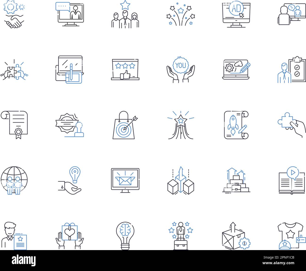 Symbolsammlung für Promotionkonzepte. Werbung, Kampagne, Marketing, Publicity, Branding, Belichtung, Auswirkungsvektor und lineare Darstellung Stock Vektor