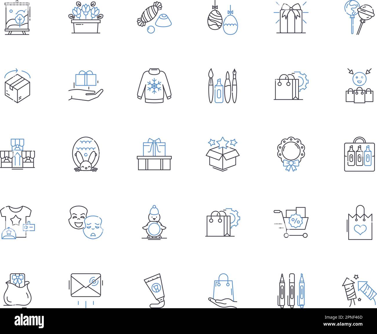 Zeigt eine Sammlung von Liniensymbolen an Geschenke, Überraschungen, Geschenke, Token, Pakete, Angebote, Souvenirvektor und lineare Illustration. Erinnerungsstücke Stock Vektor