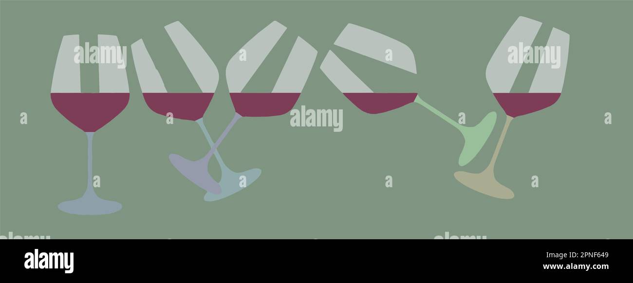 Rotwein ist in den Weingläsern in einem Vektorbild zu sehen. Stock Vektor