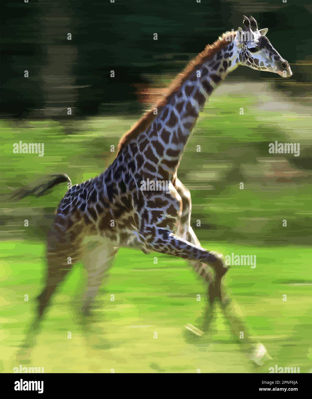 Im Vektorbild ist eine Giraffe zu sehen, die in einer Unschärfe der Beine läuft. Stock Vektor