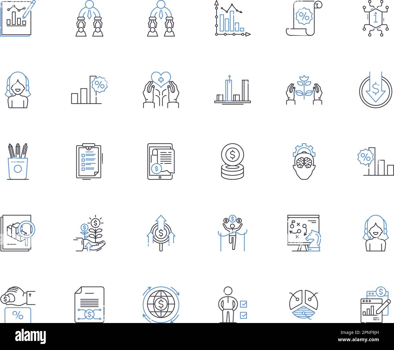 Symbolsammlung für Wealth Strategy Line. Investitionen, Finanzen, Anlagen, Portfolios, Einsparungen, Gewinn, Verwaltungsvektor und lineare Darstellung. Sicherheit Stock Vektor