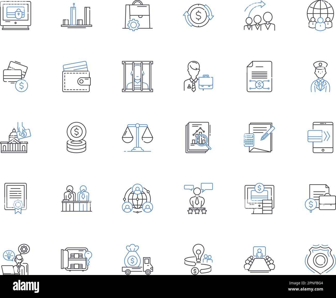 Symbolsammlung für Zeilenpositionen der Bankorganisation. Ersparnisse, Kredite, Investitionen, Einlagen, Kapital, Zinsen, Kreditvektor und lineare Darstellung. Finanzen Stock Vektor