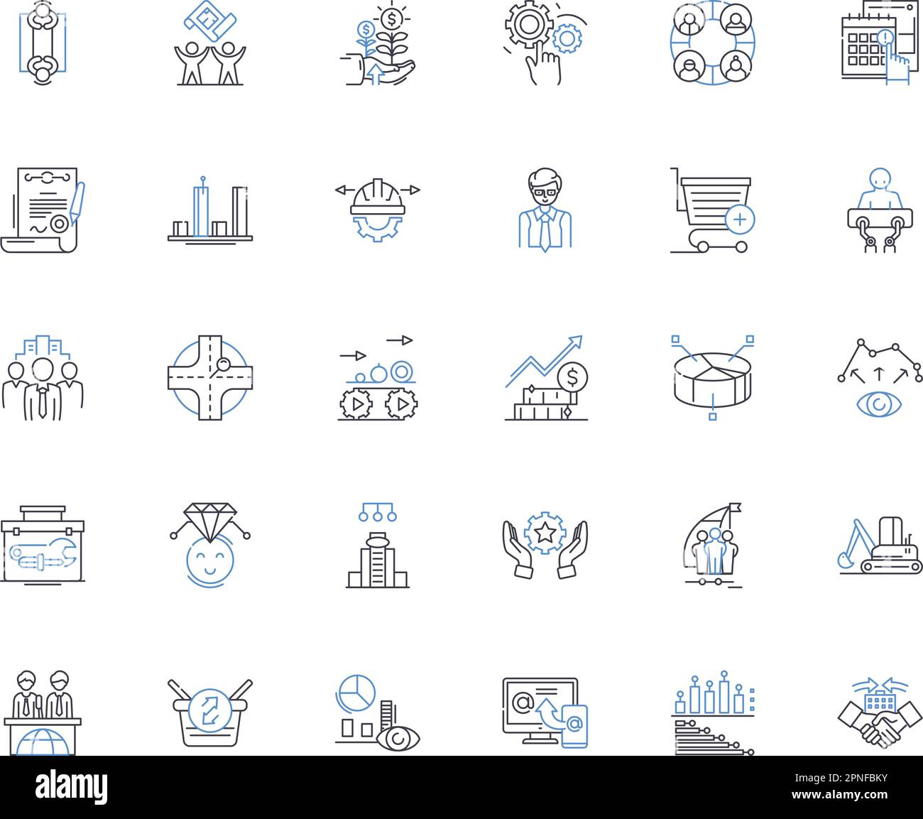 Symbolsammlung für organisatorische Prozesslinien. Optimierung, Optimierung, Effizienz, Ausrichtung, Standardisierung, Dokumentation, Kommunikationsvektor Stock Vektor