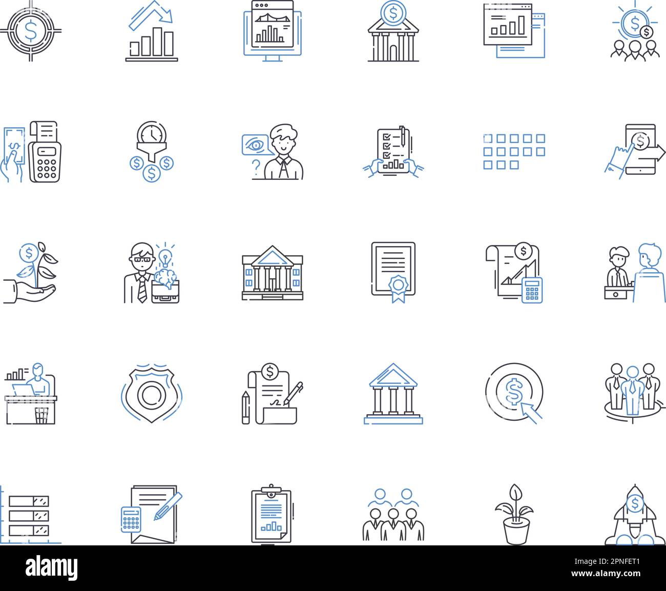 Sammlung der Liniensymbole für Finanzunternehmen. Vermögen, Investitionen, Sparen, Finanzen, Kapital, Portfolio, Zinsvektor und lineare Darstellung. Dividende Stock Vektor