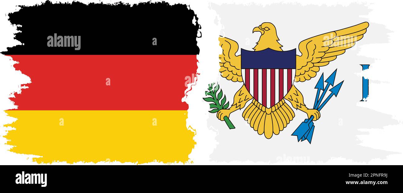 Amerikanische Jungferninseln und Deutschland Grunge Flaggen Verbindung, Vektor Stock Vektor