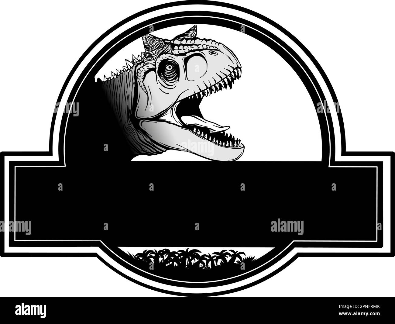 Vintage-Reptilienetikett mit Dinosaurier der mesozoik im monochromen isolierten Vektorbild Stock Vektor