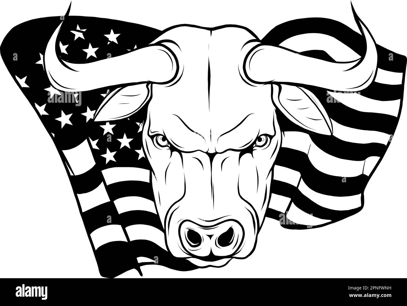 vektordarstellung eines Schwarzweißkopfbullen mit us-Flagge Stock Vektor