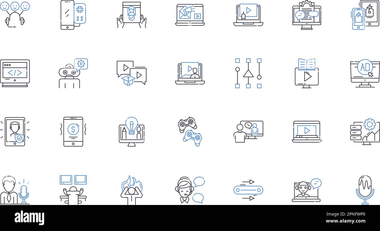 Computerbildsymbole. Erkennung, Verarbeitung, Erkennung, Klassifizierung, Segmentierung, Analyse, Verfolgungsvektor und linear Stock Vektor