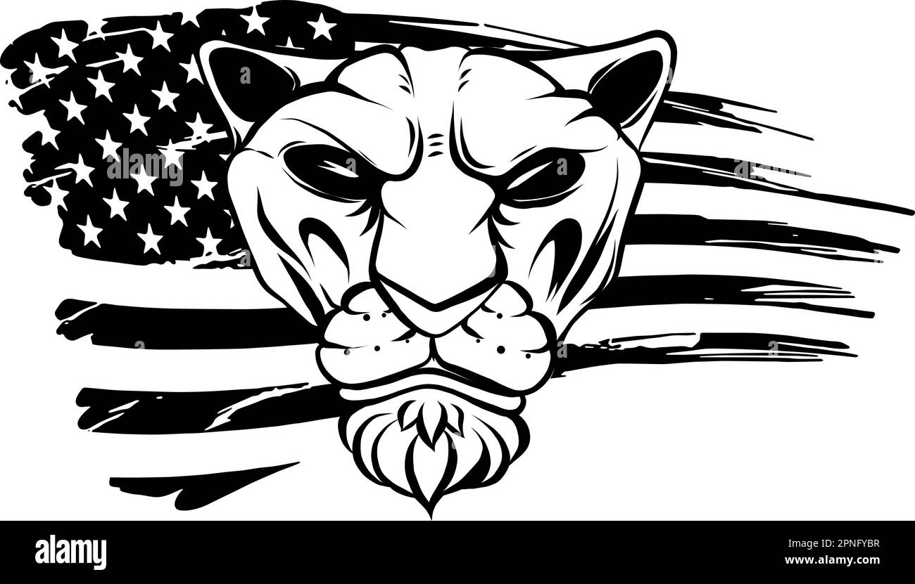 Löwenkopf und amerikanische Flagge, Vektorgrafik. . Stock Vektor