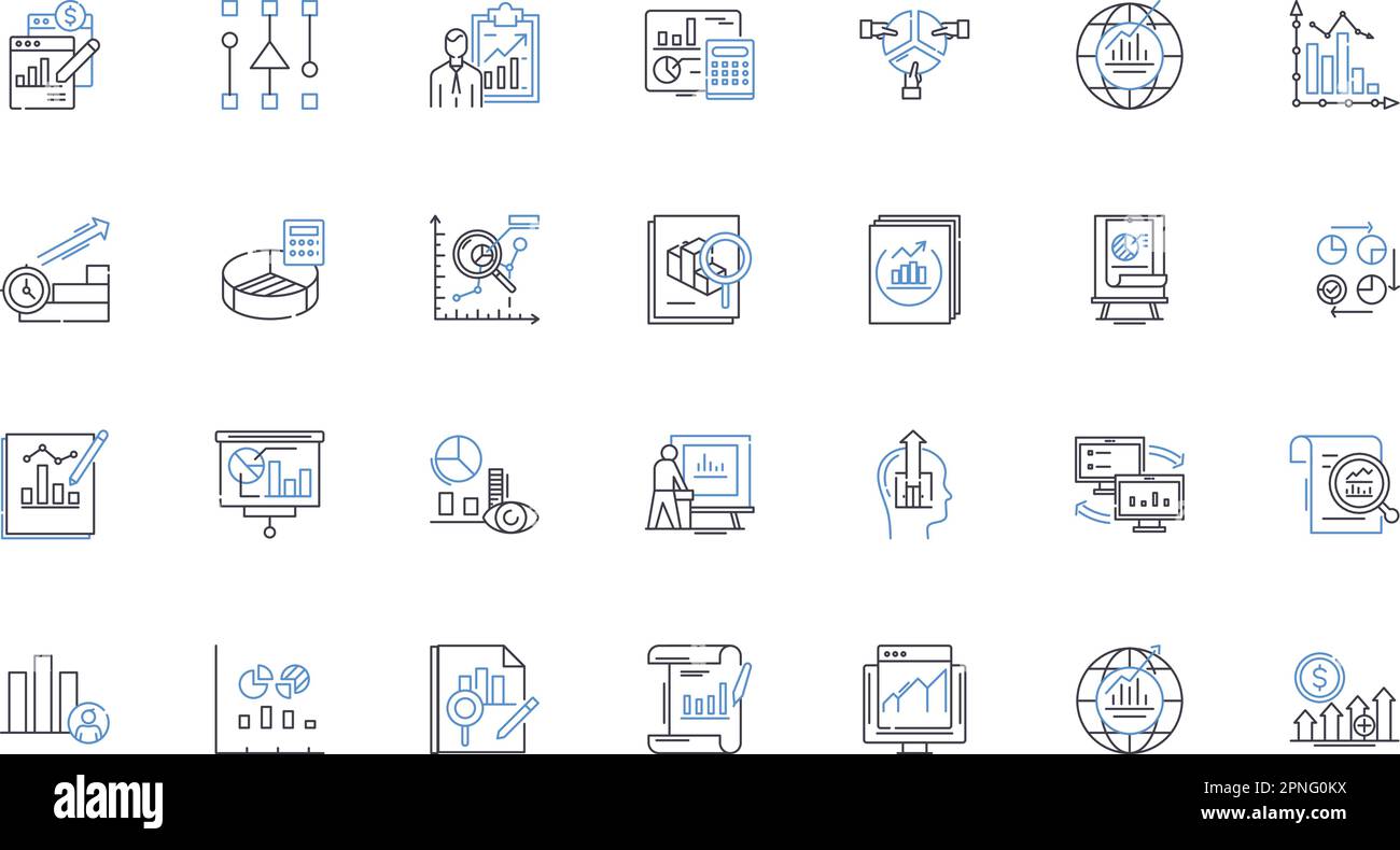 Sammlung von Liniensymbolen für die Informationsvisualisierung. Diagramme, Diagramme, Daten, Karten, Diagramme, Muster, Visualisierungsvektor und lineare Darstellung Stock Vektor