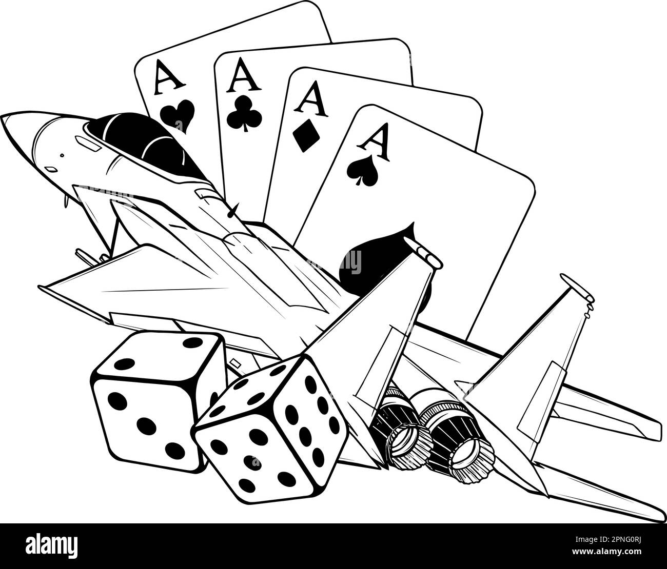 Einfarbiger American Fighter Jet in Full Flight Schwarz und Weiß Stock Vektor