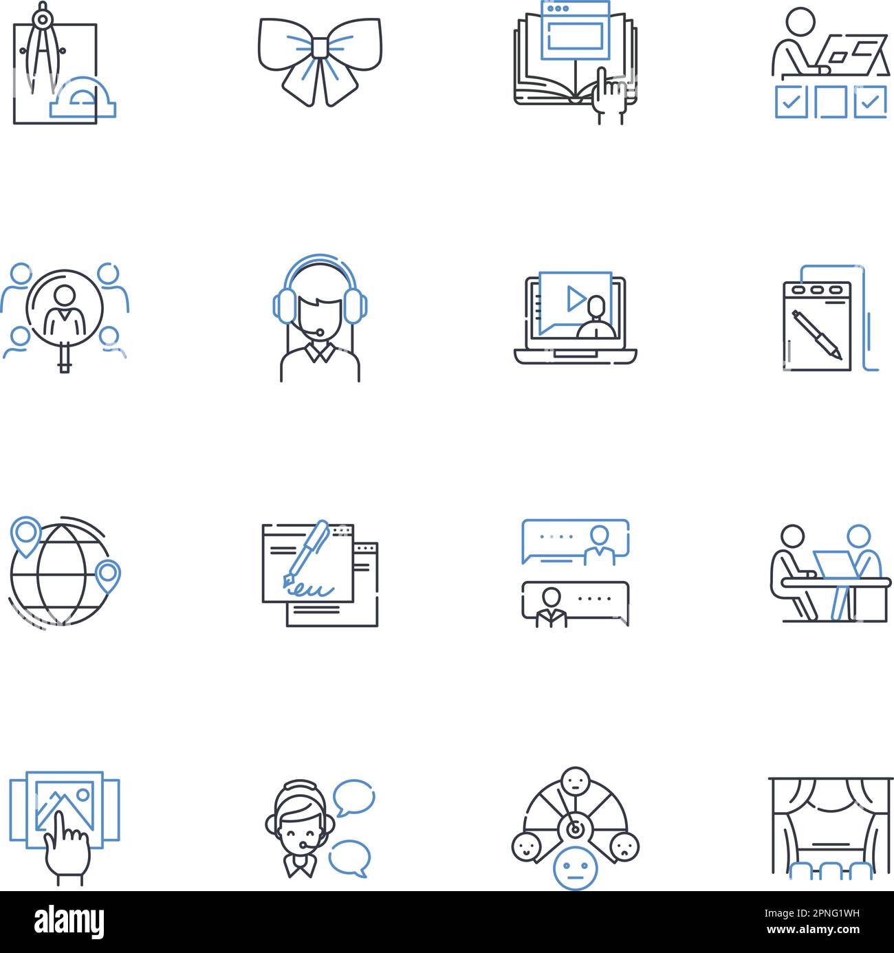 Sammlung der Jobber-Zeilensymbole. Planung, Fakturierung, Angebotserstellung, Schätzung, Disposition, Kalender, Verfolgungsvektor und lineare Darstellung. Zeiterfassung Stock Vektor